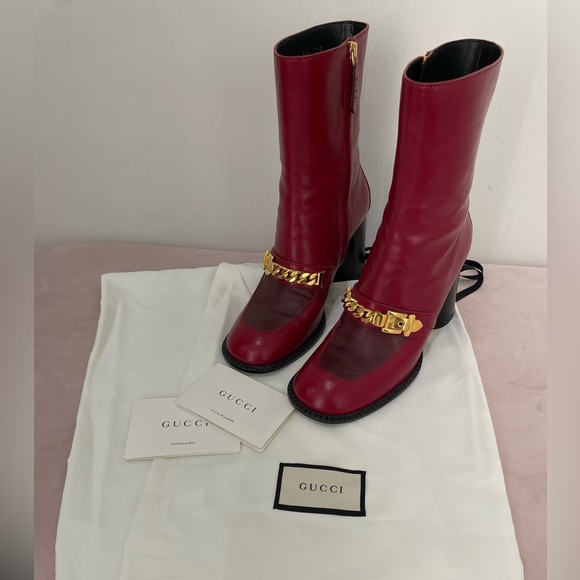 Gucci Austin Calf Leather Boot in Cherry Red - Picture 9 of 10